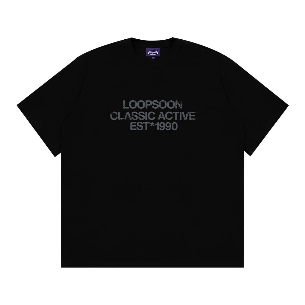 Loopsoon Crew Neck Three-line Printed Versatile Tee