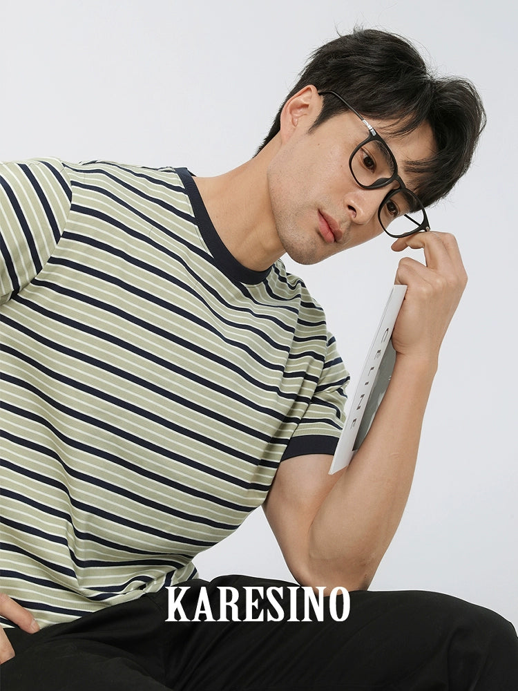 KARESINO Contrasting Casual Versatile Striped Tee