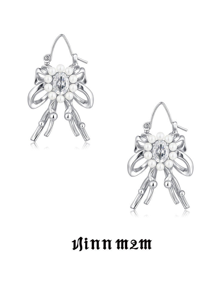 1JINN Vintage Bow Pearl Flower Earrings