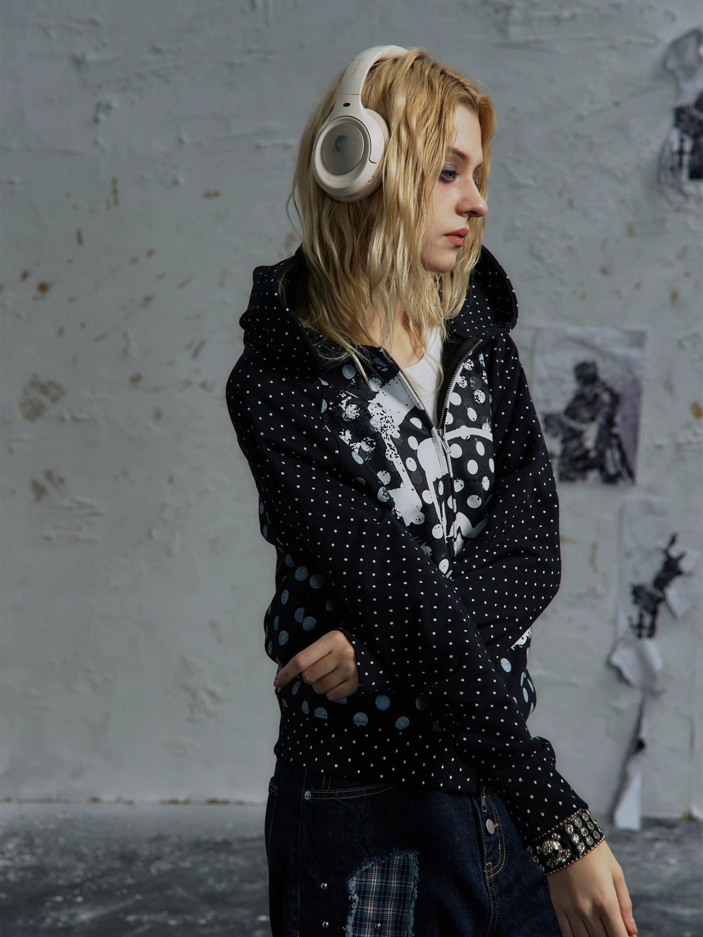 PAIKI Polka Dot Earphones Skull Music Note Jacket