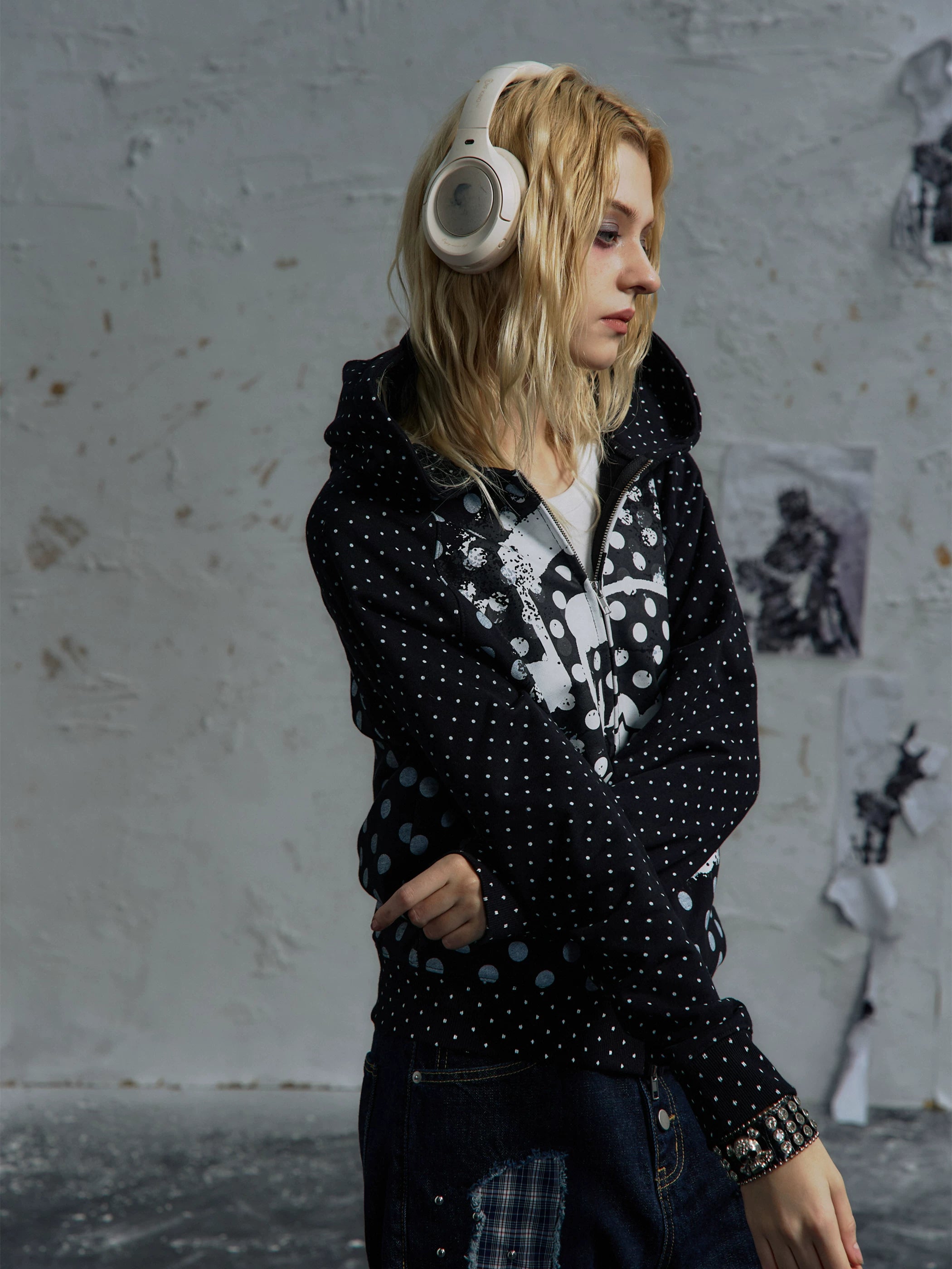 PAIKI Polka Dot Earphones Skull Music Note Jacket