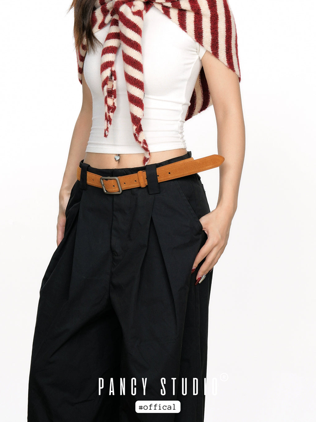 PANCY Retro Autumn and Winter Maillard Turned Cowhide Waist