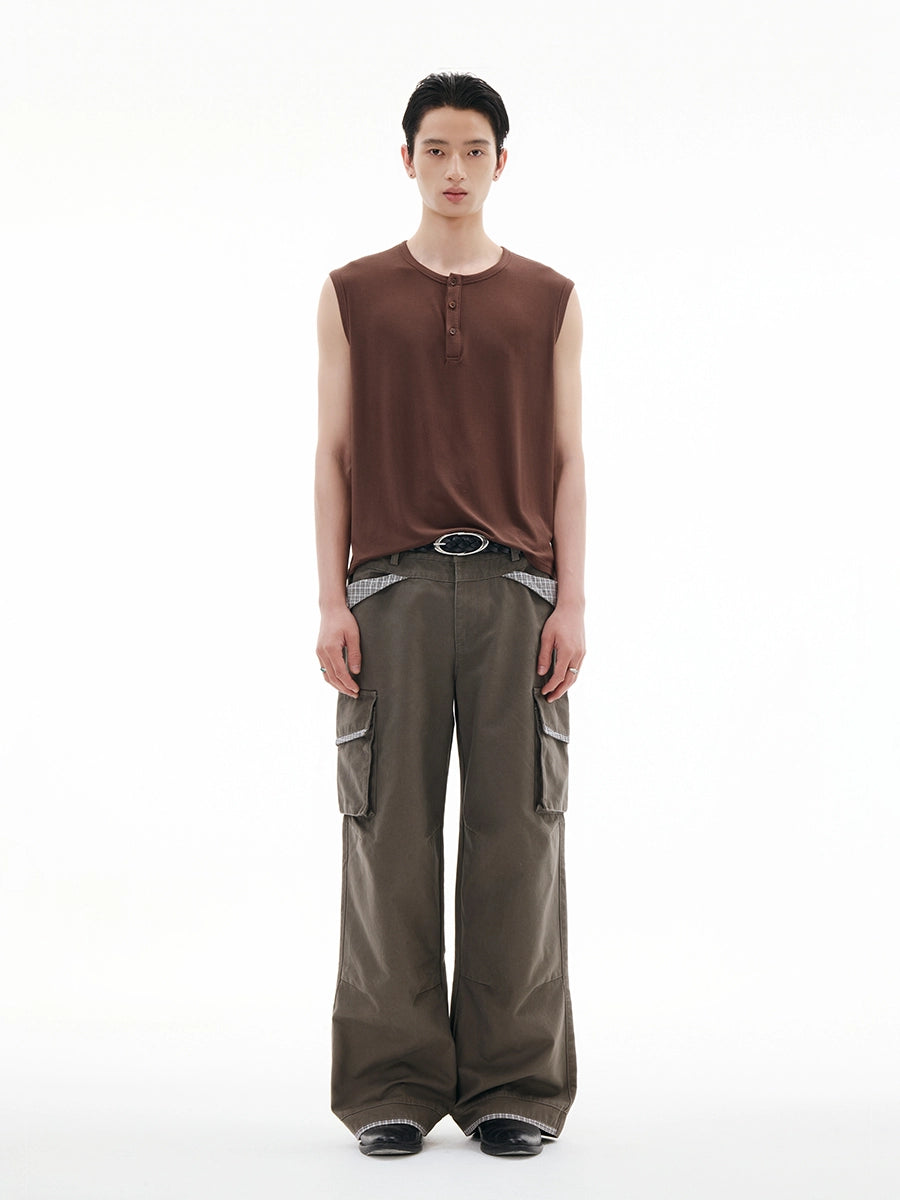 FUNKYFUN Versatile Henry Neck Loose Sleeveless Vest