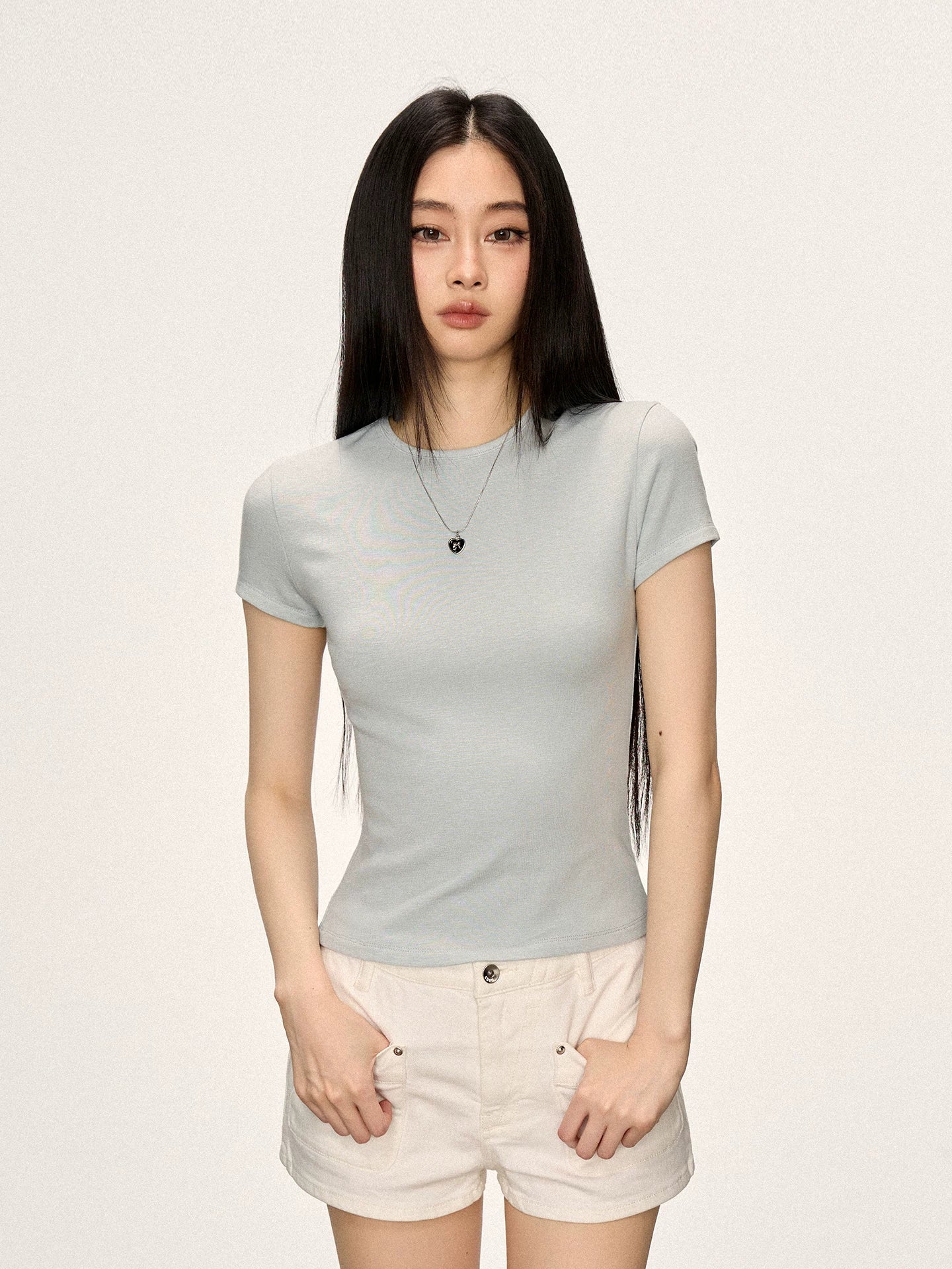 Cherry Melody Front Shoulder Crew Neck Slim Tee