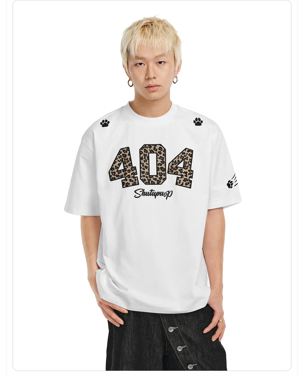 404MOB Leopard Print Horse Hair Embroidery Casual Tee