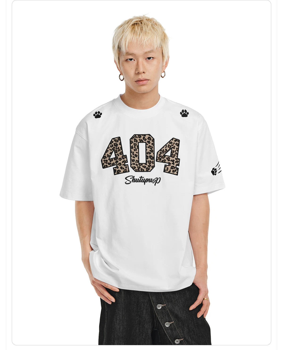 404MOB Leopard Print Horse Hair Embroidery Casual Tee