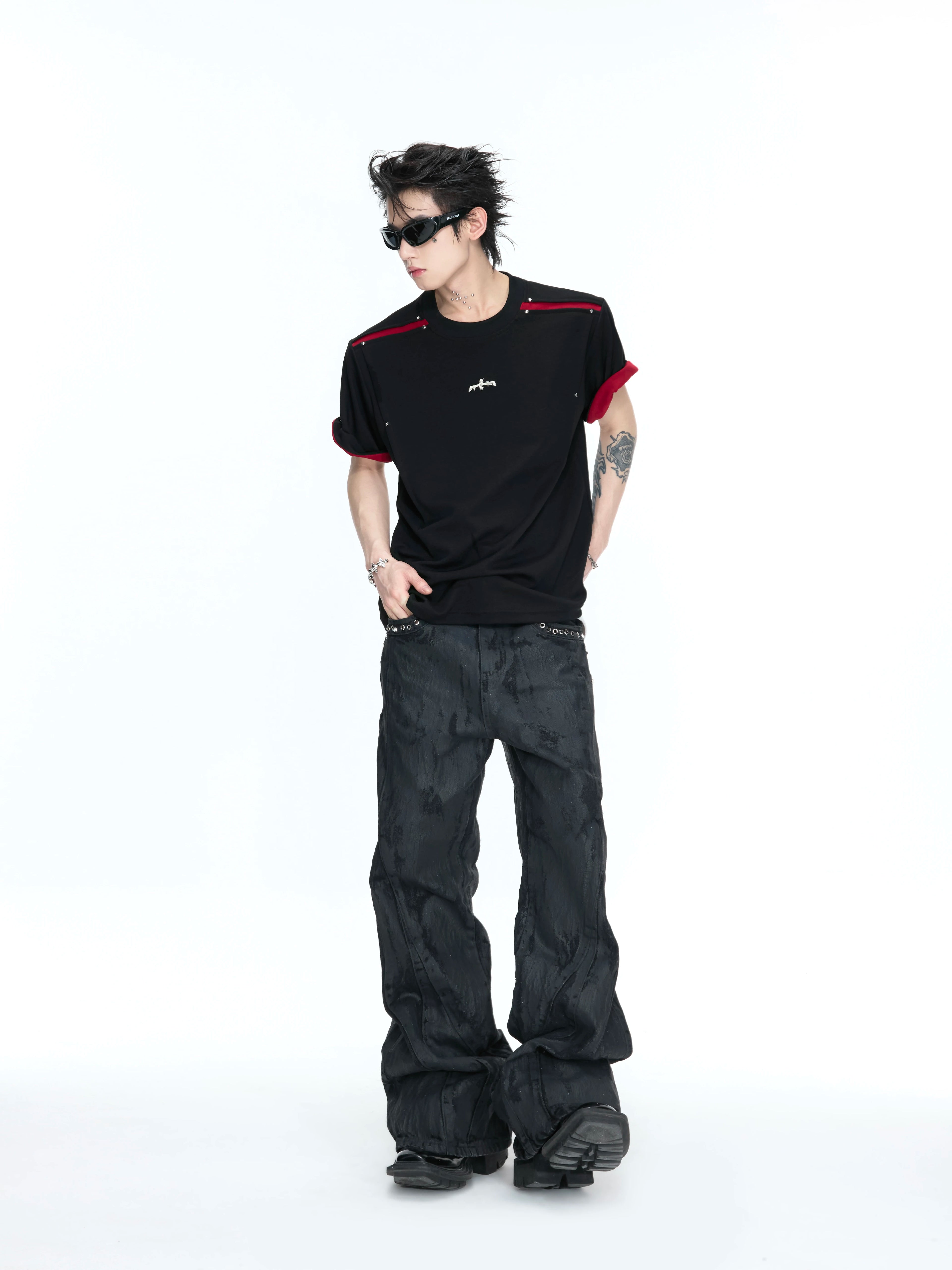ArguECulturE Contrast Color Round Neck Front Shoulder Simple Tee