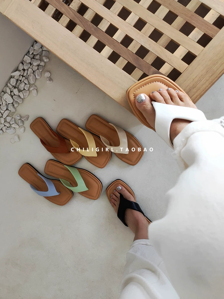 CHILIGIRL Square Head Non-slip Flat Bottom Pinch Slippers