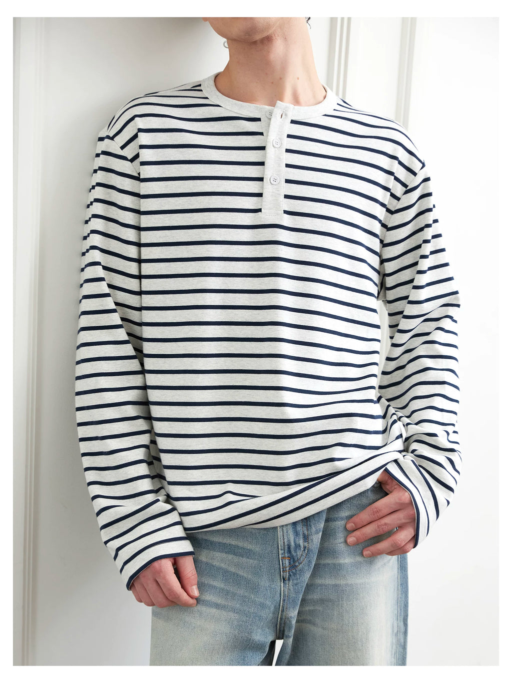 SINONOME Lazy Retro Striped Simple Loose Long Sleeves