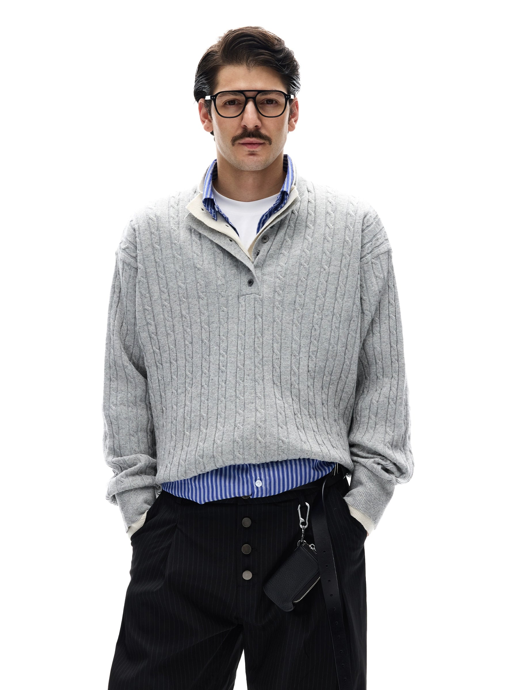 MADWITCH Fake Two-piece Design Twist-knit Sweater