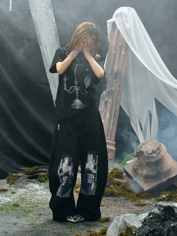 PAIKI Knight Armor 3D Printed Old Ripped Jeans