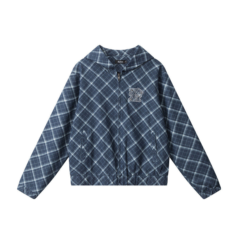 Nariele Plaid Hooded Cardigan Long Sleeve Sweater