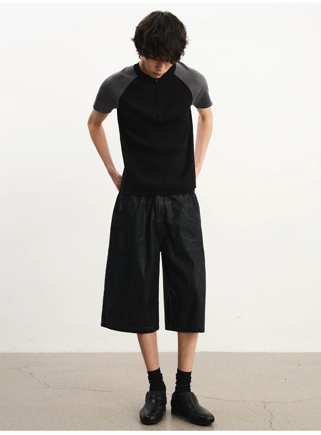 JCAESAR Half Zipper Shoulder Plunger Sports and Leisure Tee