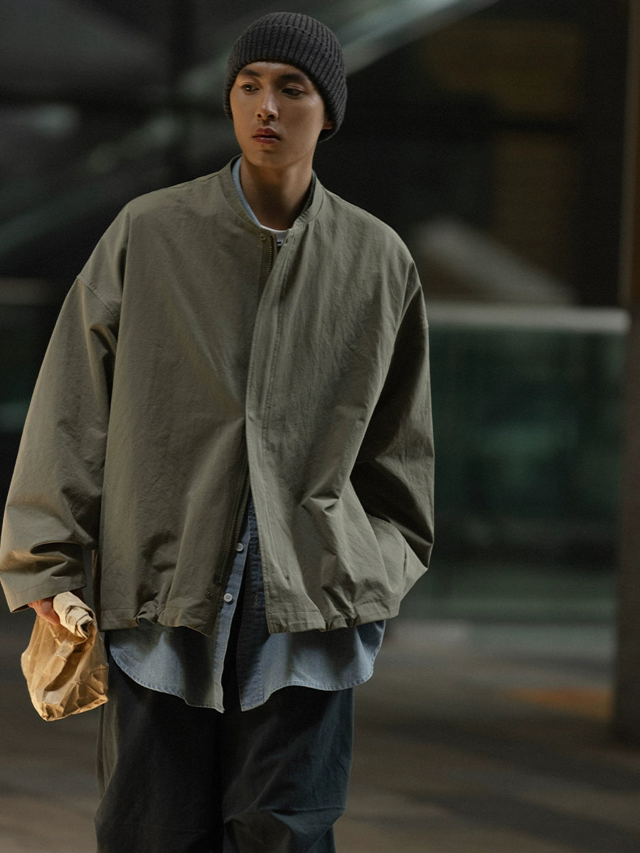 NOEARS Vintage Stand-up Neck Zipper Loose Thin Tooling Jacket