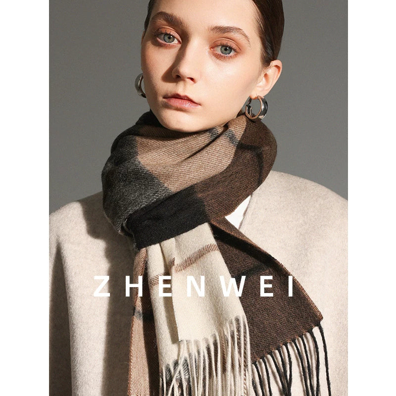 ZHENWEI 100% Wool Plaid Scarf