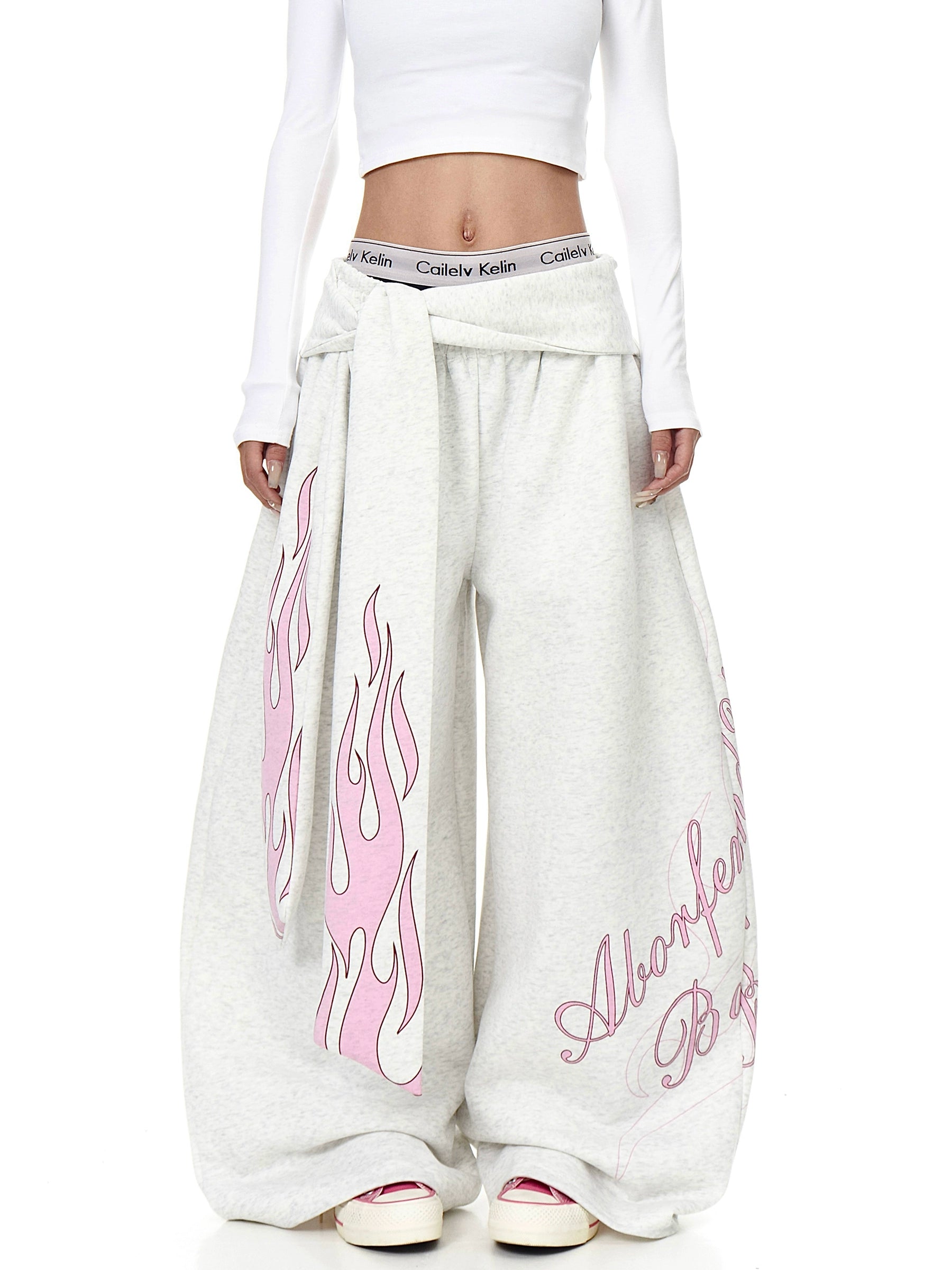 BLACKLISTS Flame Letter Print Strap Scimitar Sweatpants