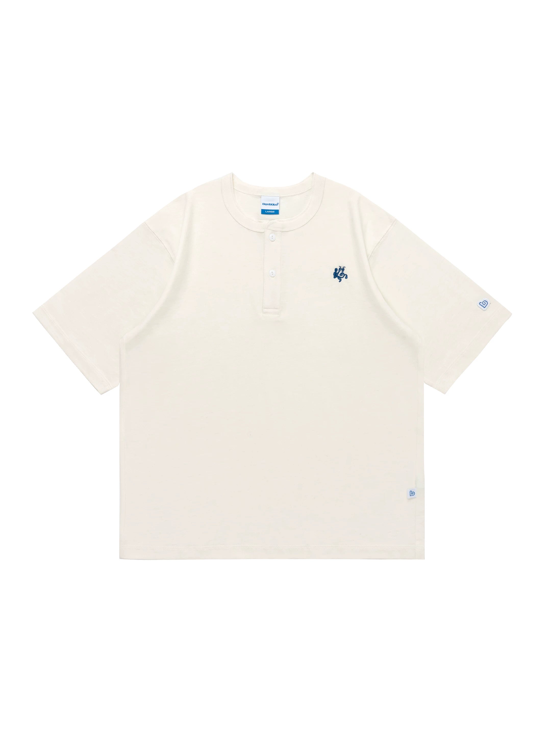 BENT IDEA Embroidery Simple Henry Collar Casual Tee