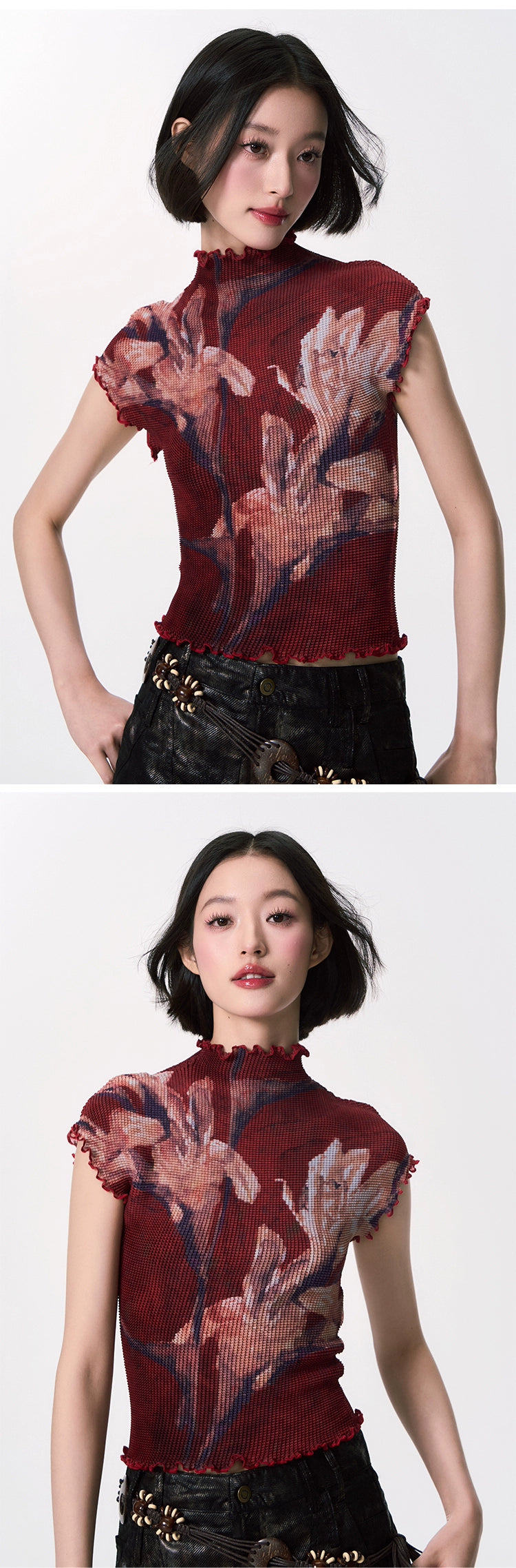 YEDM Pleated Lily Turtleneck Tee