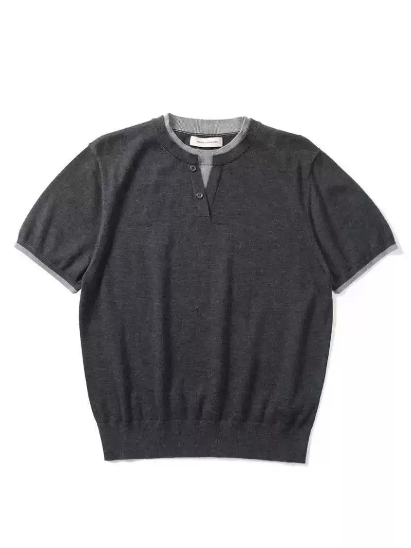 TERRAINCOGNITA V-neck Fake Two-piece Knitted Tee