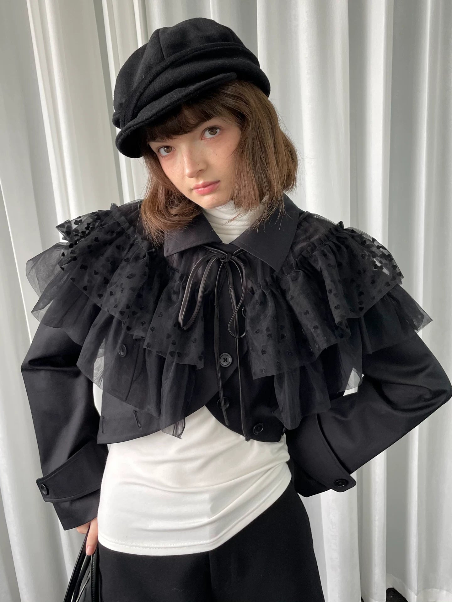 Loosesmell Multilayer Mesh Lace-Up Shawl Cape
