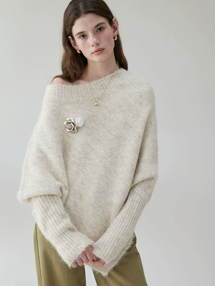 VOOE Irregular One-word Slanted Shoulder Lazy Sweater