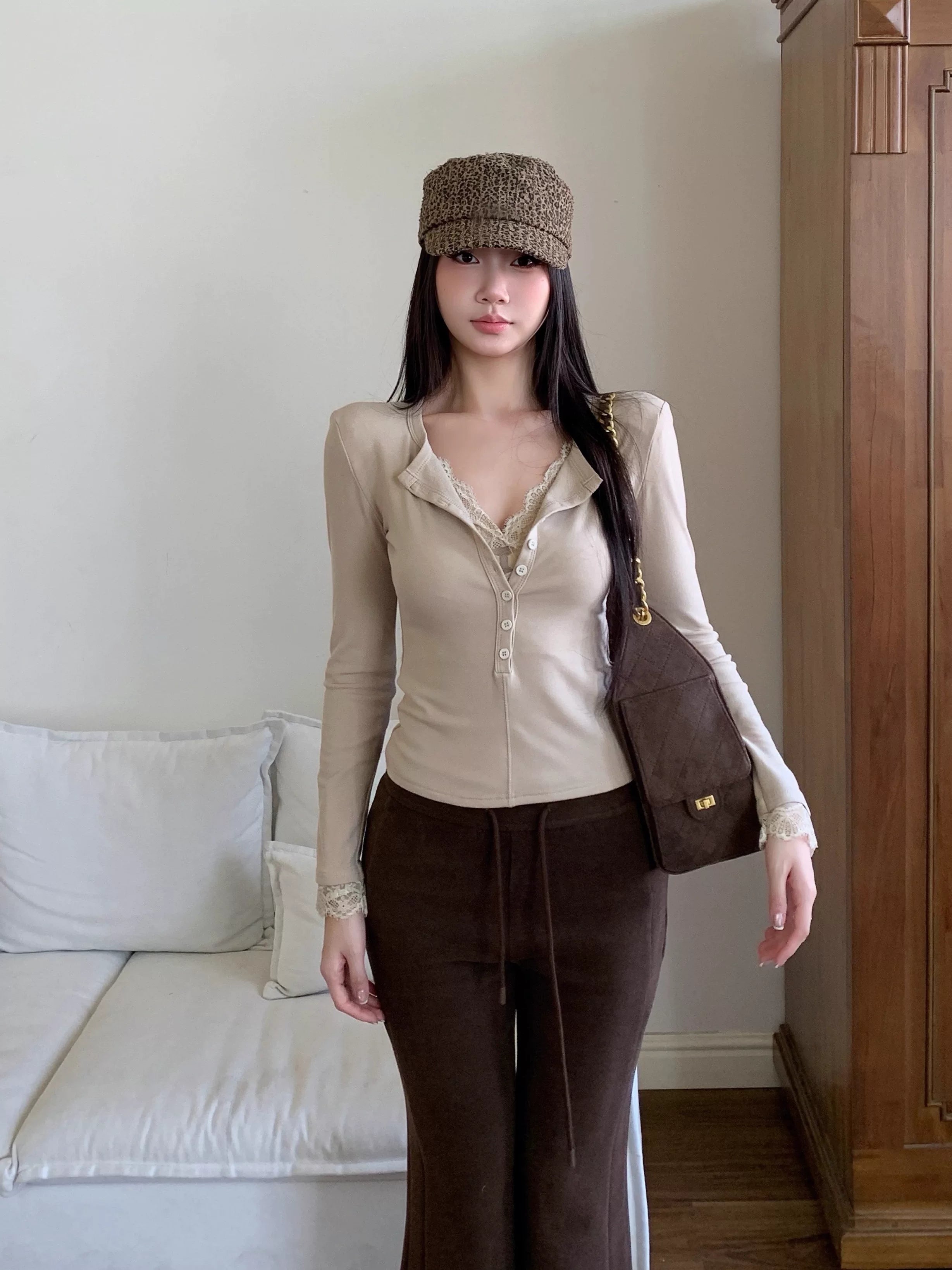 WITHMIN Micro-pull Low-rise Thin Fleece Straight-leg Pants