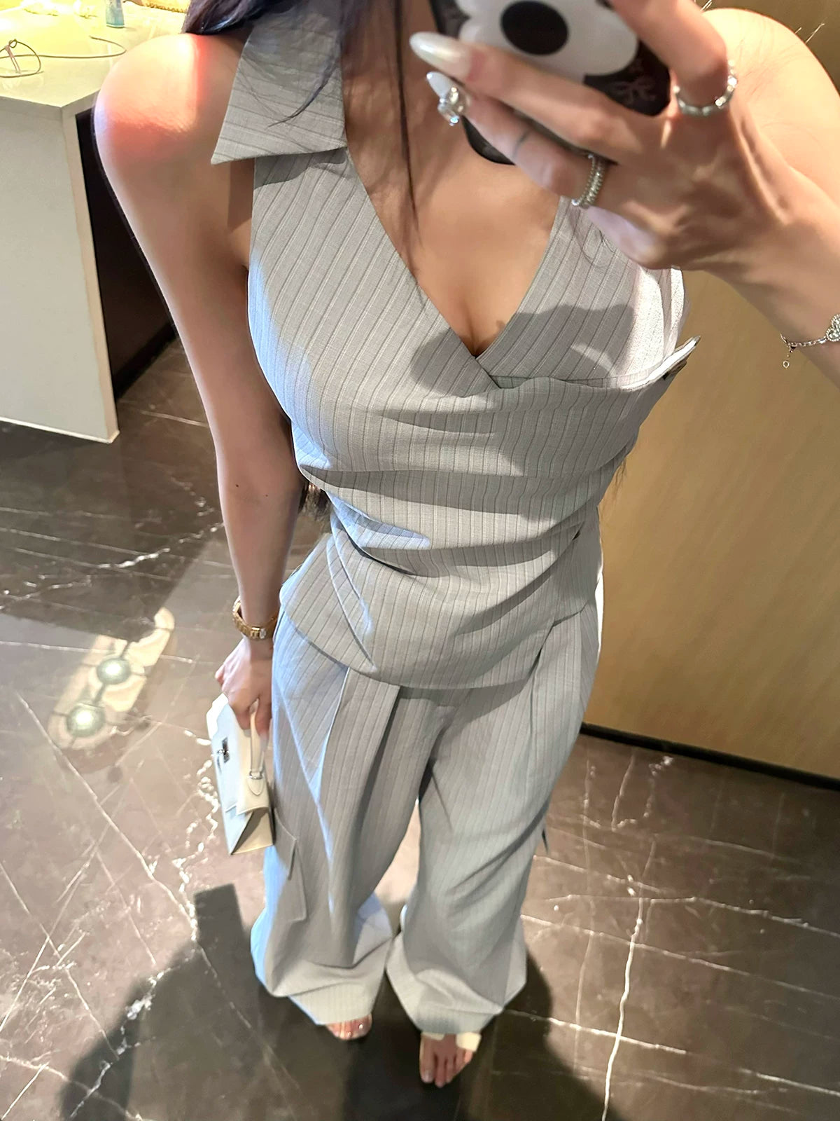 Barb Chill Sleeveless Tank Top Striped Wide Leg Pants Set