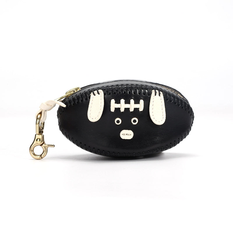 HALF WORK first layer cowhide key bag, genuine leather retro handmade football bag, earphone bag, key bag.