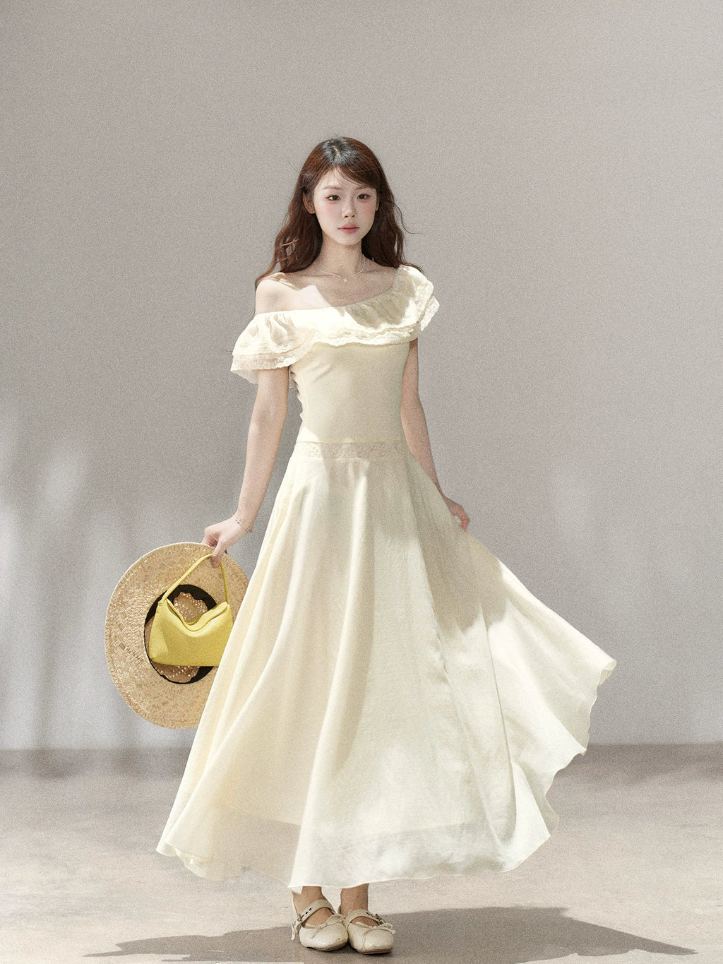 Wildberry Waist Slanted Shoulder Dress