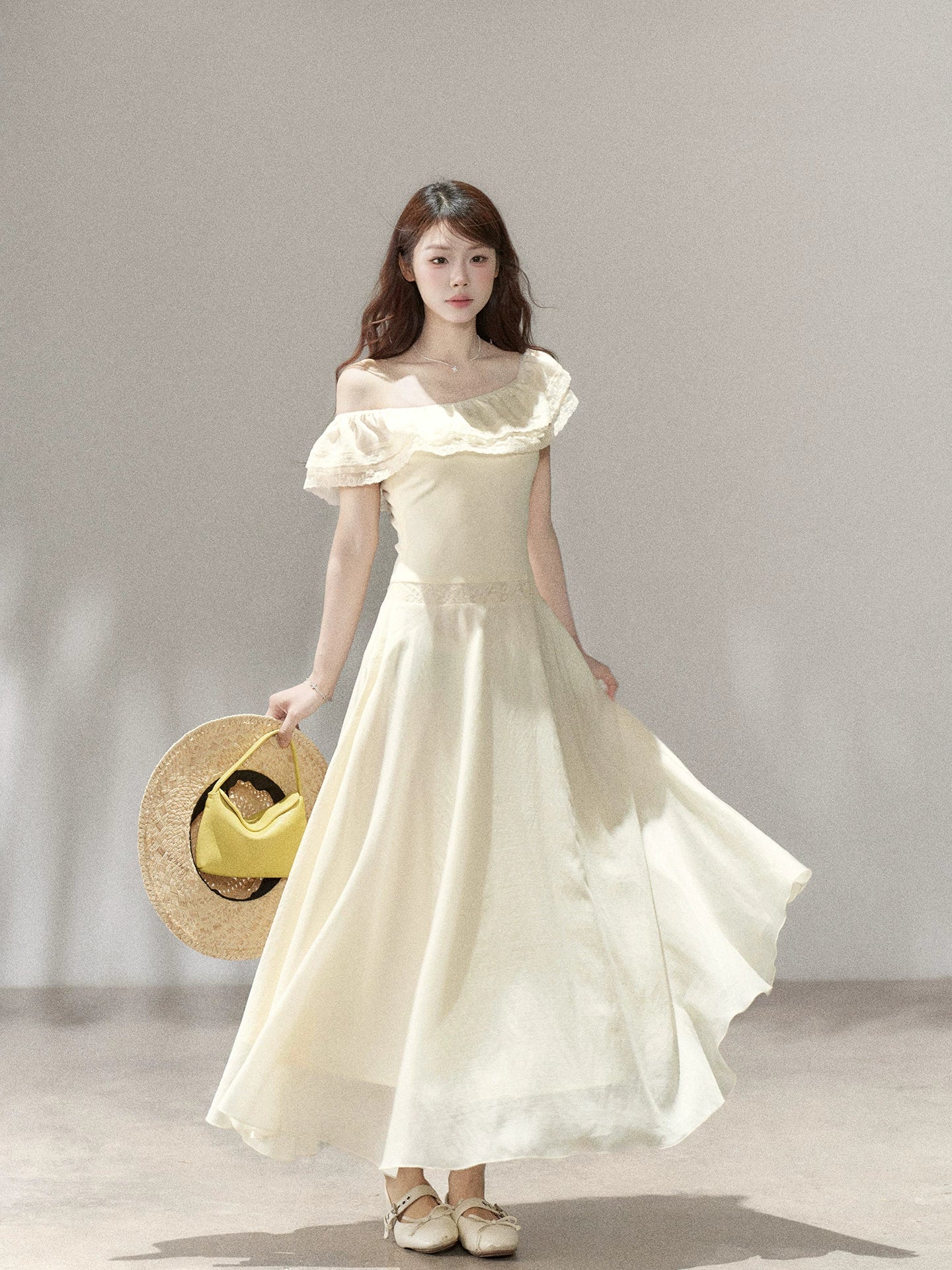 Wildberry Waist Slanted Shoulder Dress
