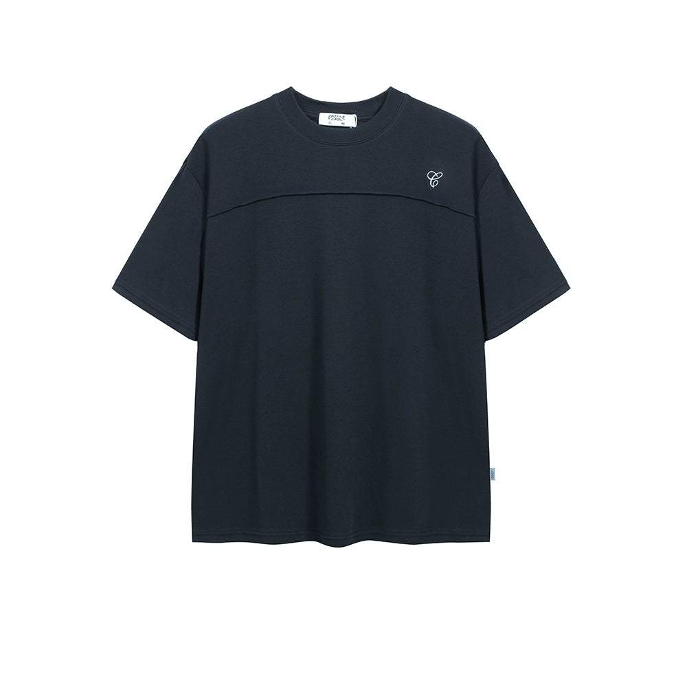 CRICLE CAGE One-word Pleated High Weaving Number Short Wide Embroidery Tee