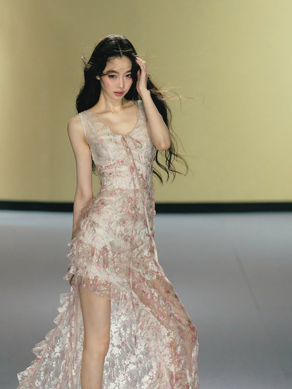 AGAM Lace Stitching Slim Suspender Dress