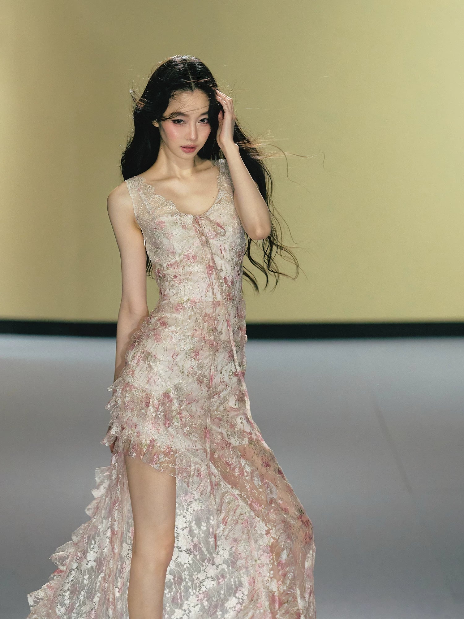 AGAM Lace Stitching Slim Suspender Dress