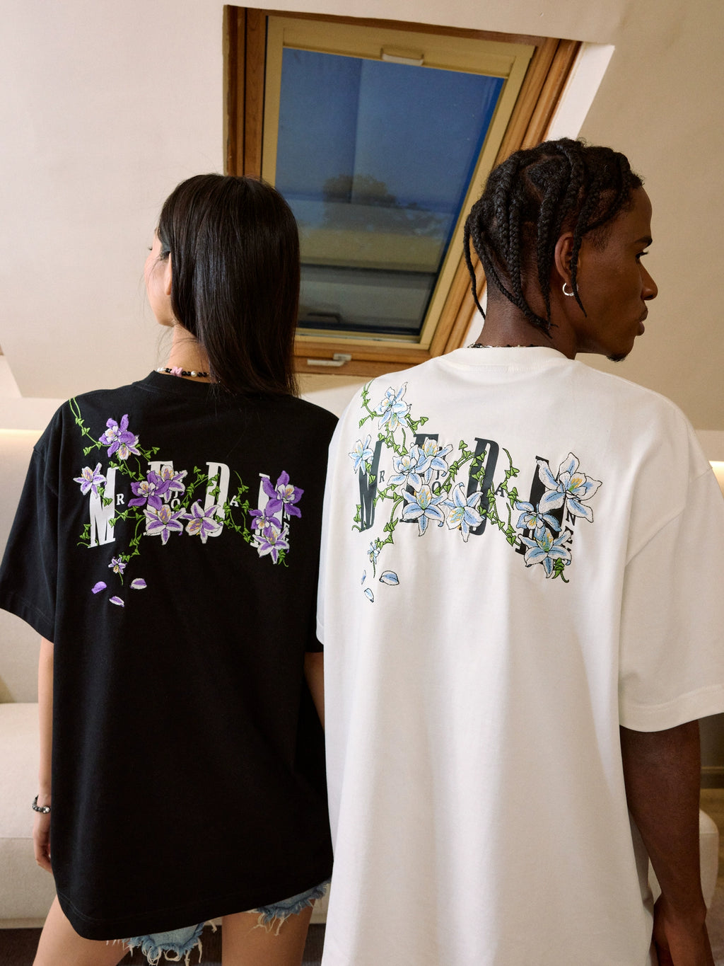 MEDM Vine Flower Embroidery Casual Tee