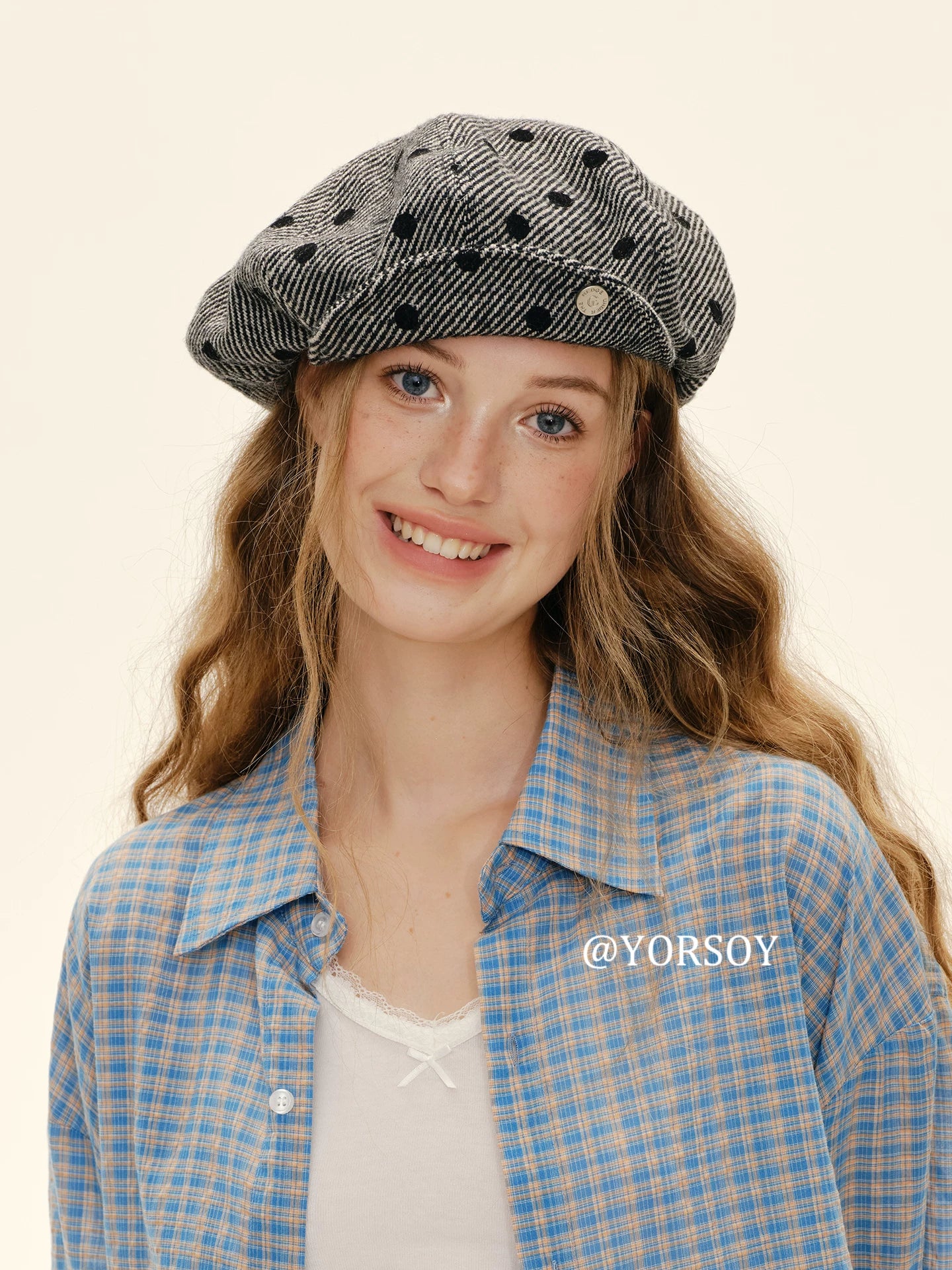 YORSOY Vintage Polka Dot Wool Beret