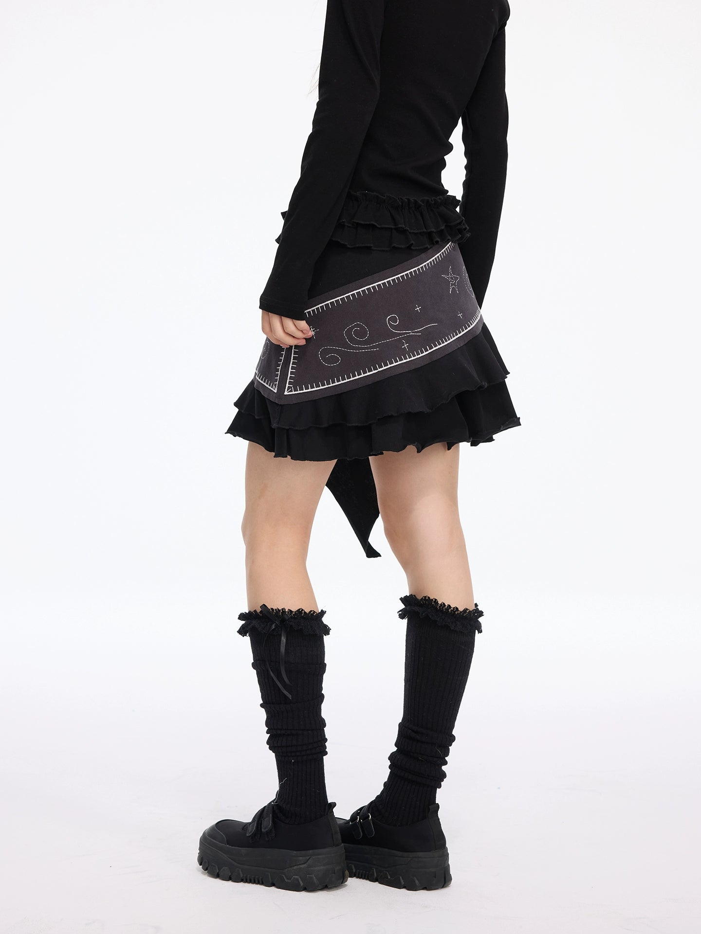 MOMSAYCAN Contrasting Color Embroidery A-word Skirt