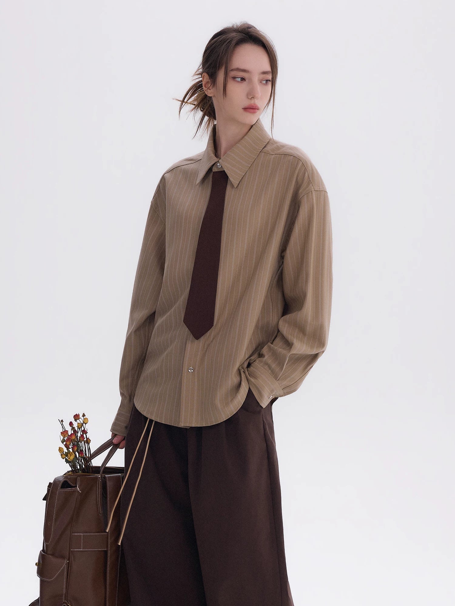CHOR Contrast Fake Tie Striped Long Sleeve Shirt