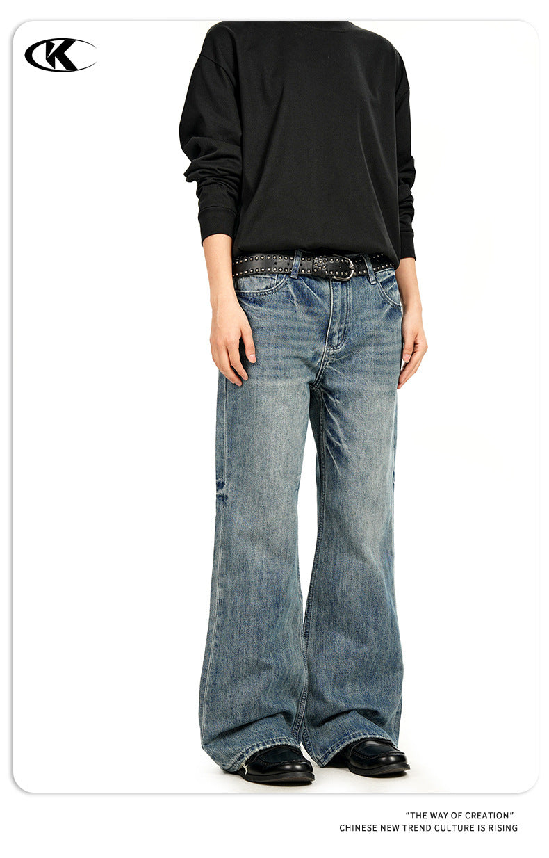 11KN Slub Pattern Simple Old Jeans