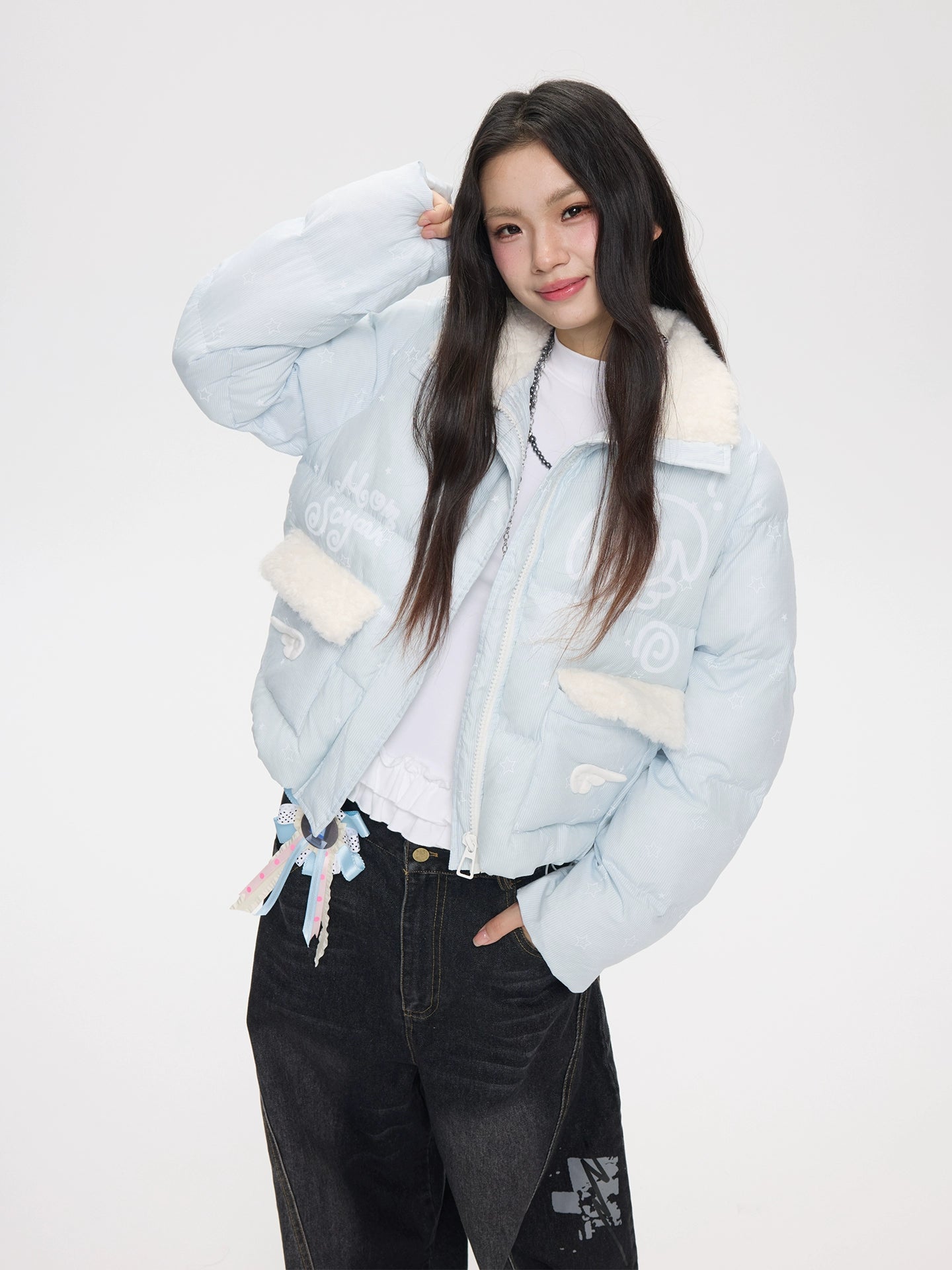 MOMSAYCAN Splicing Star Printed Small Wing Cotton Clothes