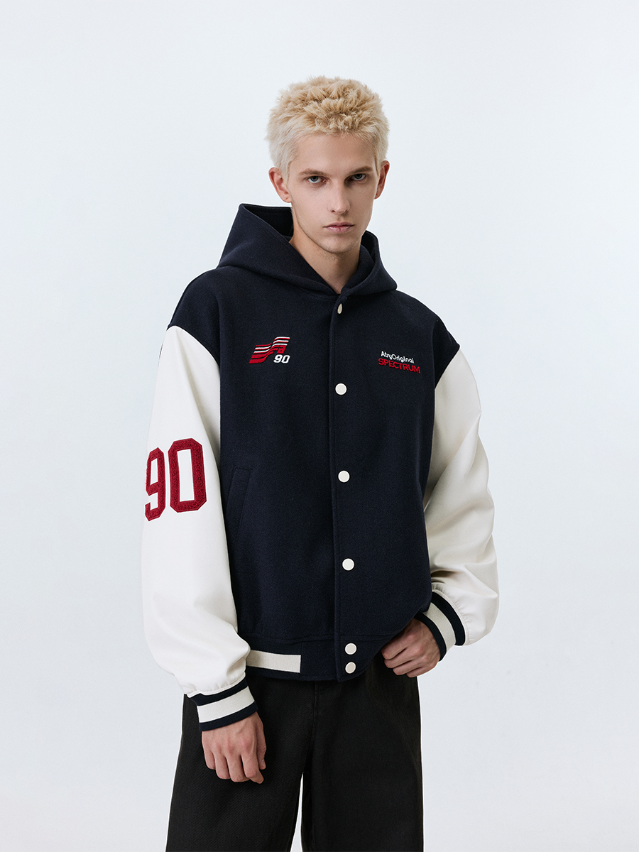 ATRY Navy Collar Heavy Embroidered Jacket Baseball Jersey