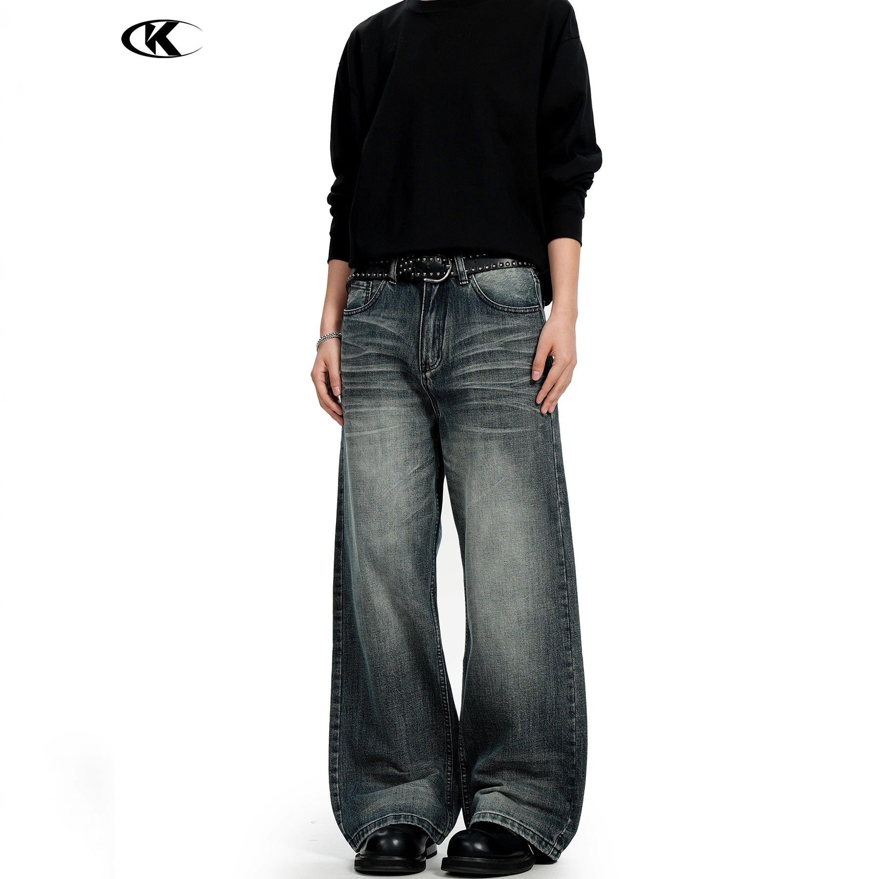 11KN Retro Drape Straight Loose Jeans