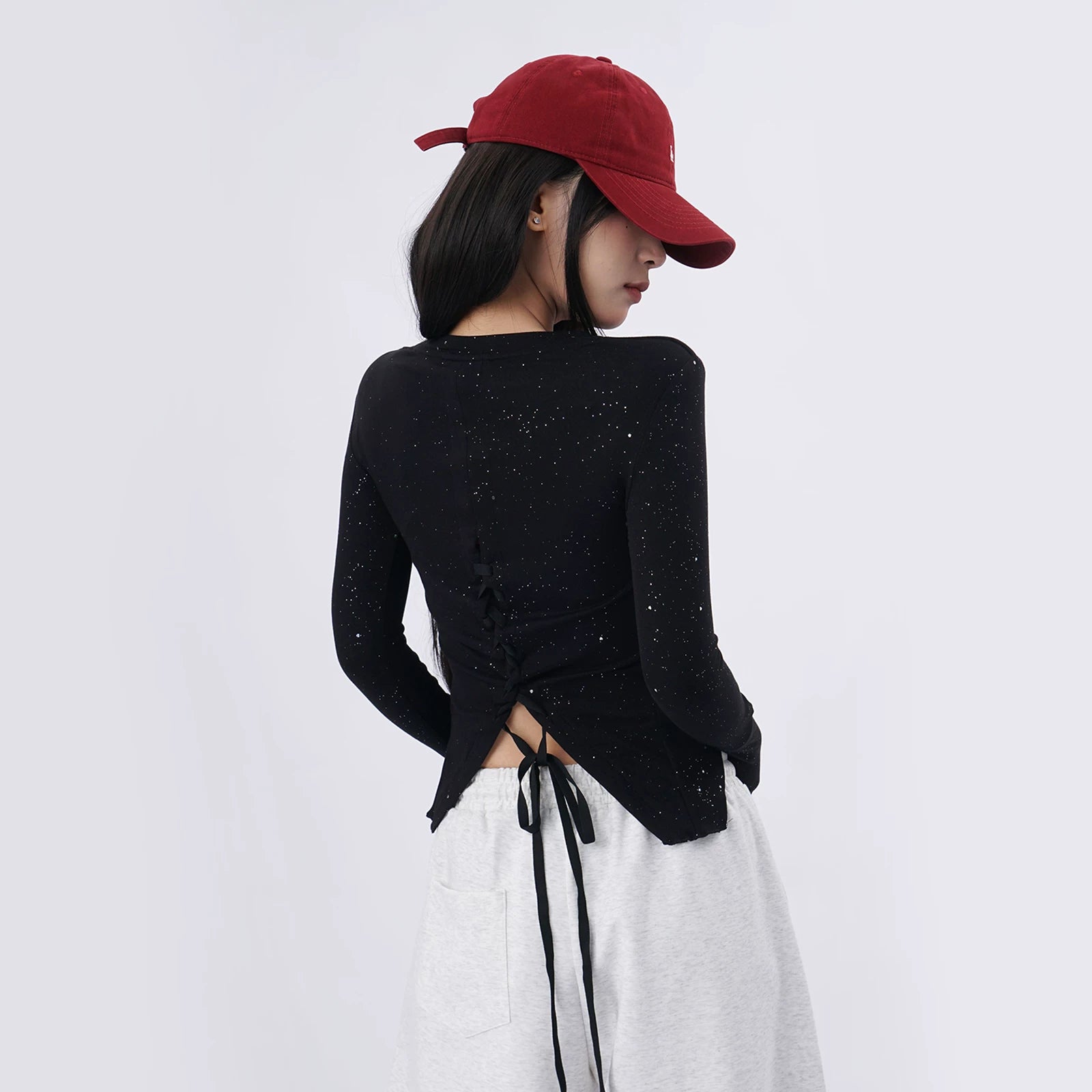 SAMUSAN Cross Halter Slim Lace Up Long Sleeve