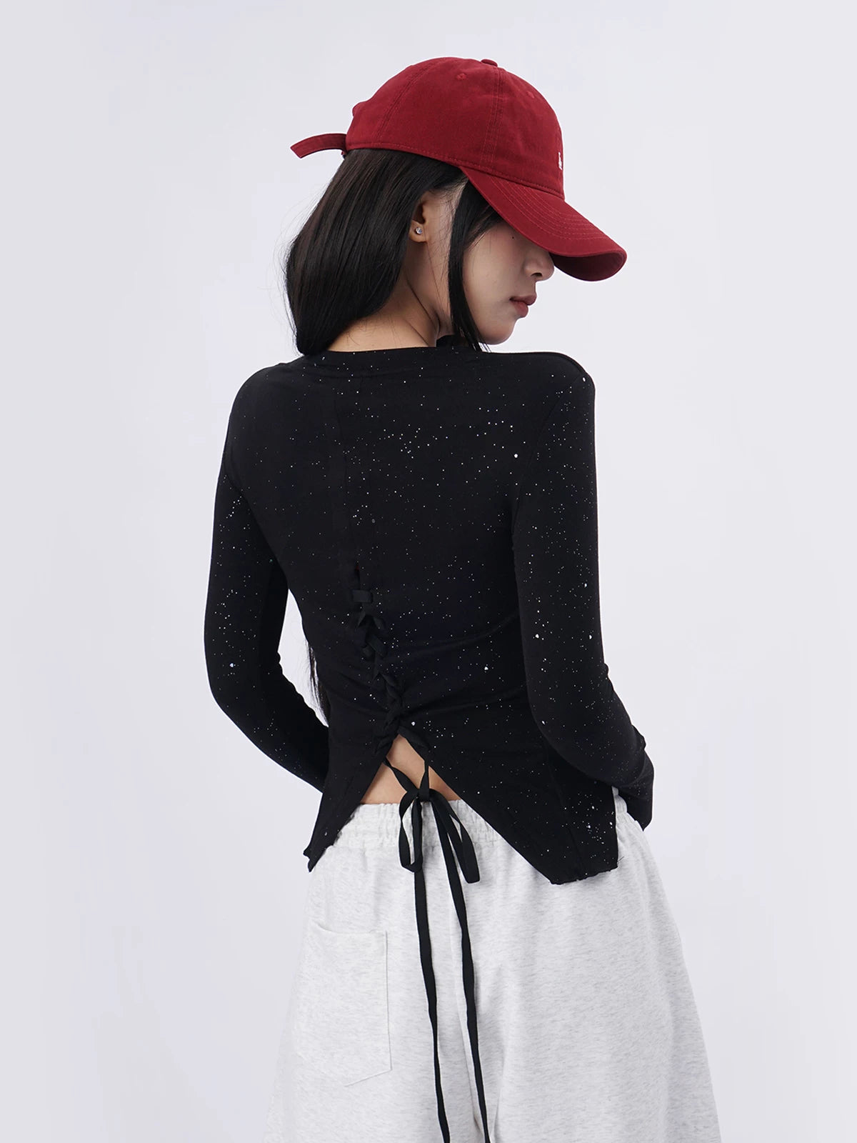 SAMUSAN Cross Halter Slim Lace Up Long Sleeve