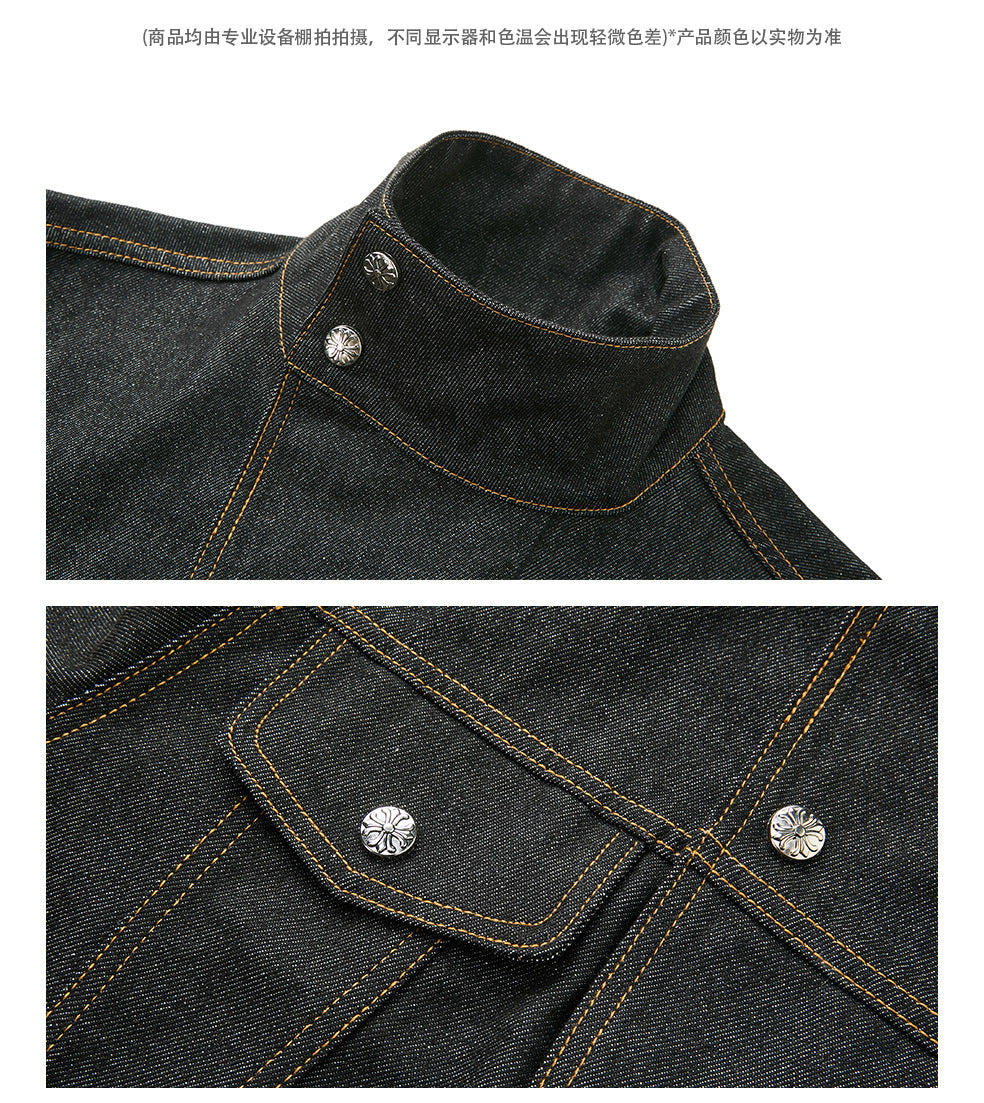 MADEEXTREME Stand-up Collar Casual Denim Jacket