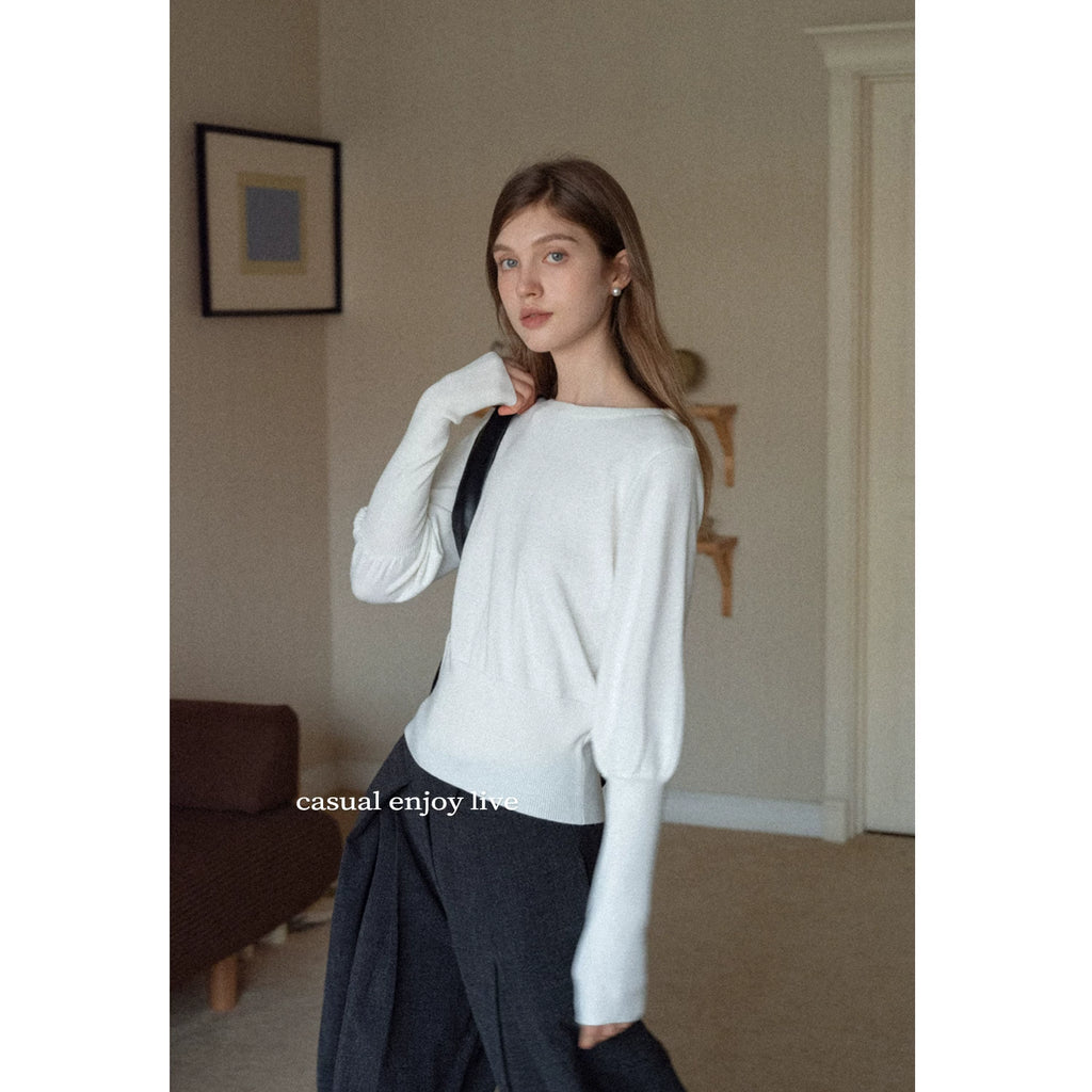 EGGKA Crew Neck Waist Wool Knitted Sweater