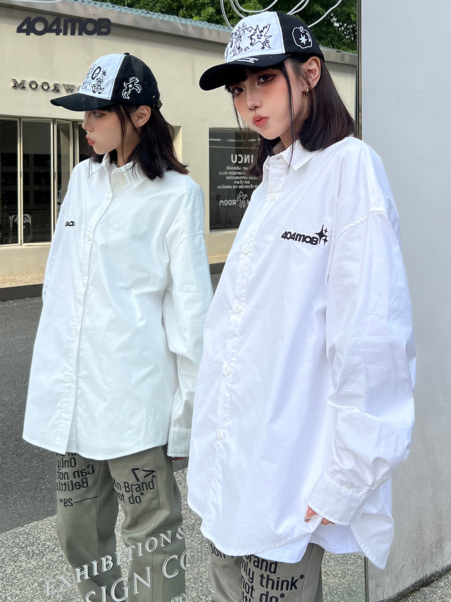 404MOB Embroidery Contrast Color Long Sleeve Shirt