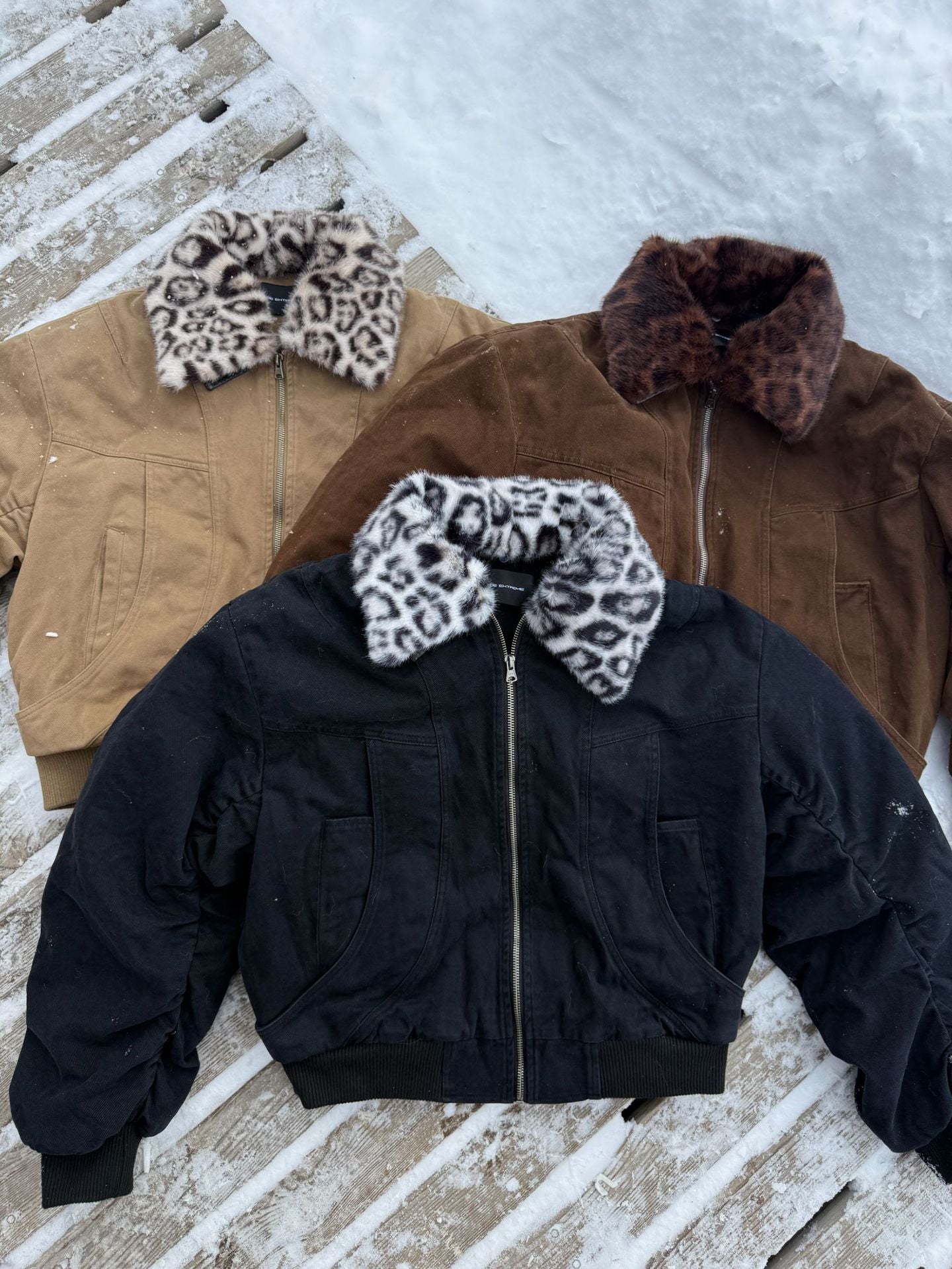 EME Leopard Print Fur Collar Vintage Coat