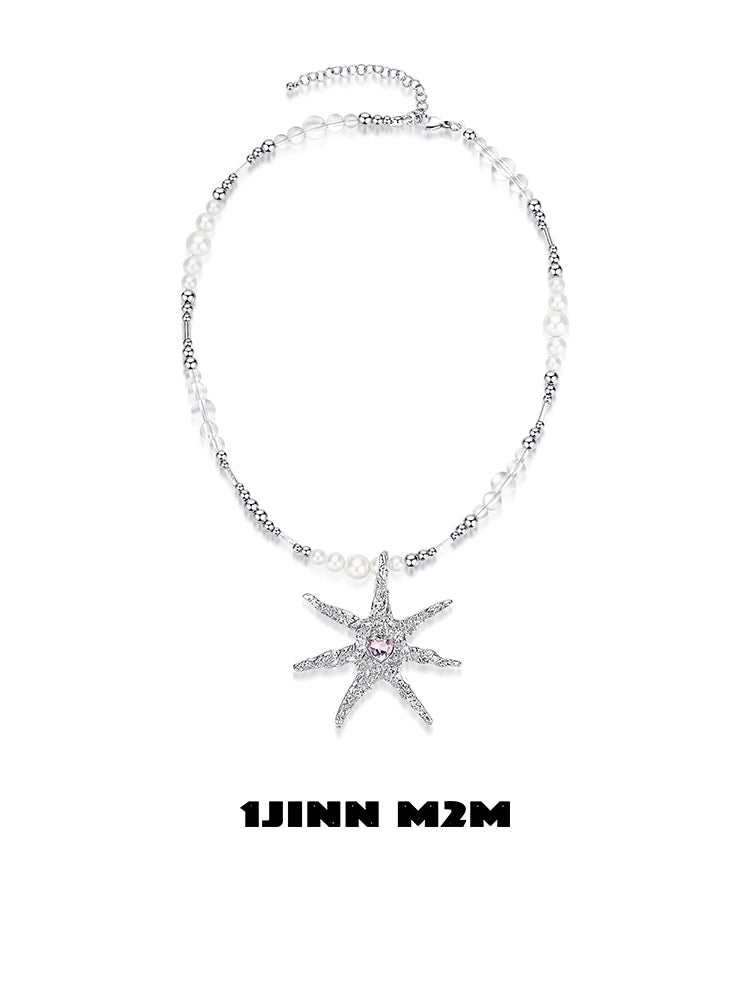 1JINN Temperament Personality Pearl Starfish Necklace