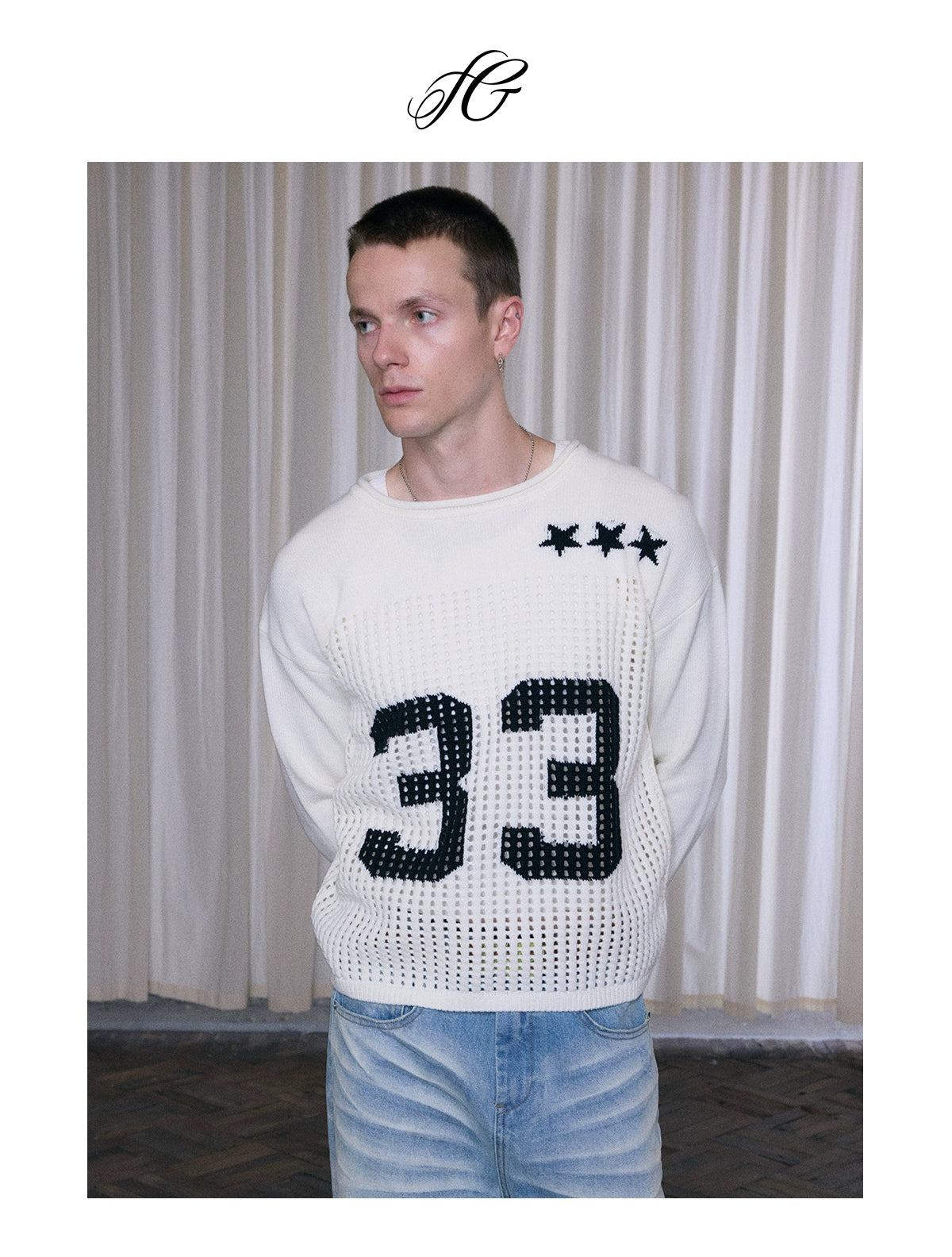 InsGale Soft Waxy Hollow Digital Jersey Sweater