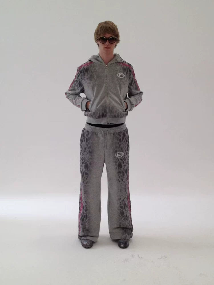 CHAI Leopard Print Direct Injection Star Logo Embroidery Print Sports Suit